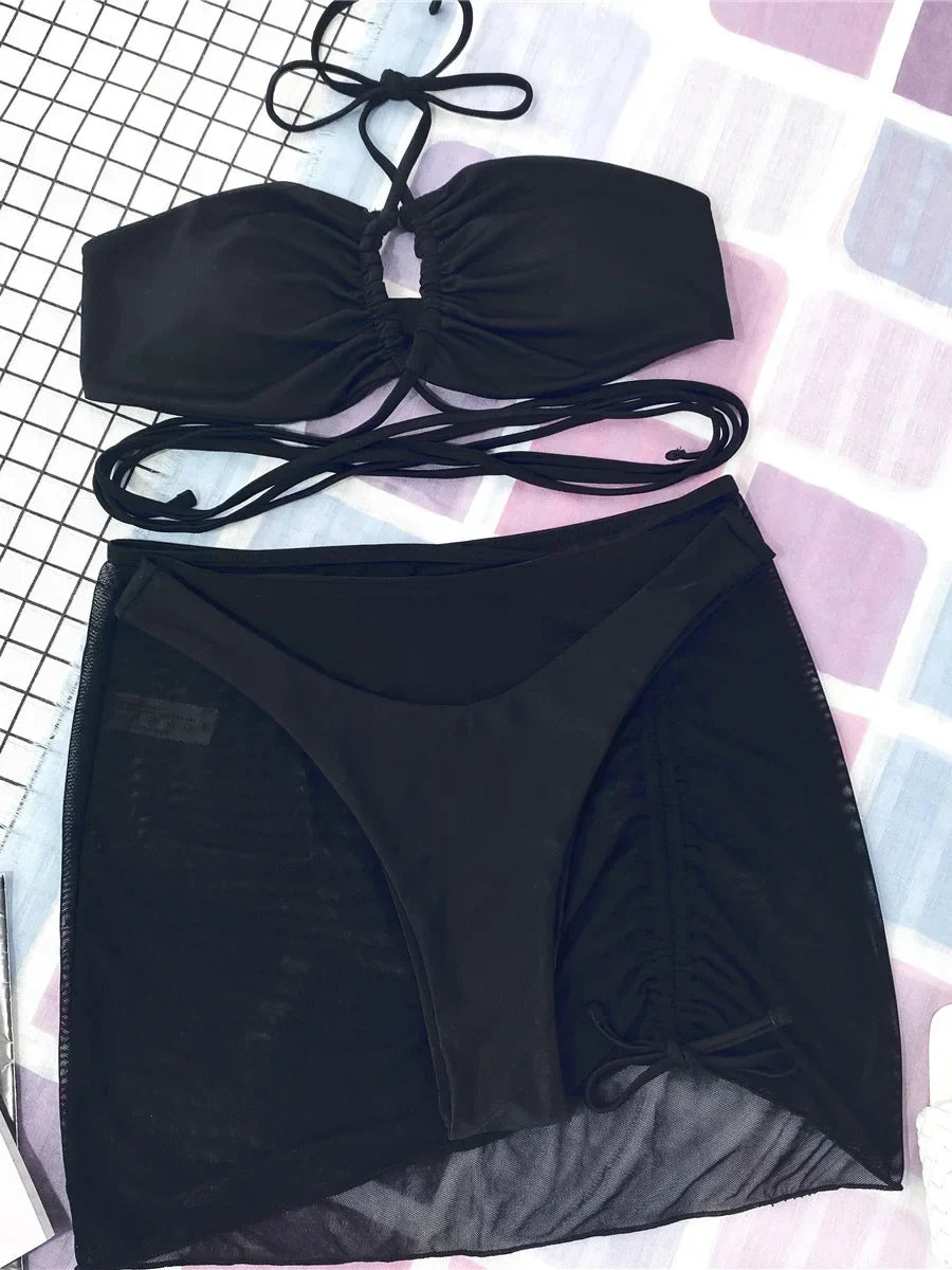 Wrap Around with Mesh Sarong Skirt Bikini