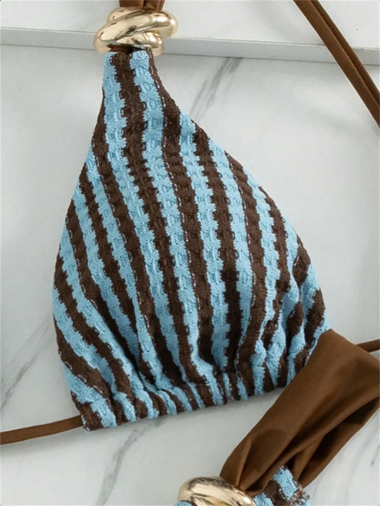 Sexy Blue Striped Micro Bikini Set