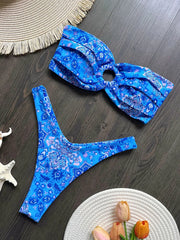 Floral Printed Wrinkled Bandeau Bikini