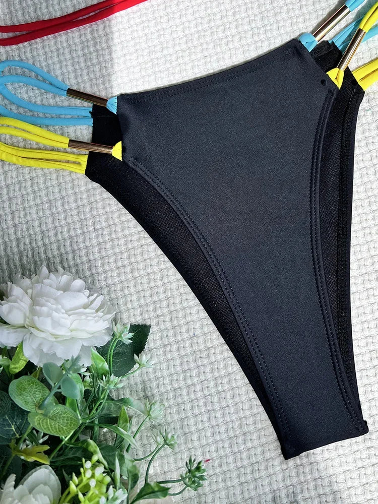 New Splicing Halter High Cut Strappy Bikini