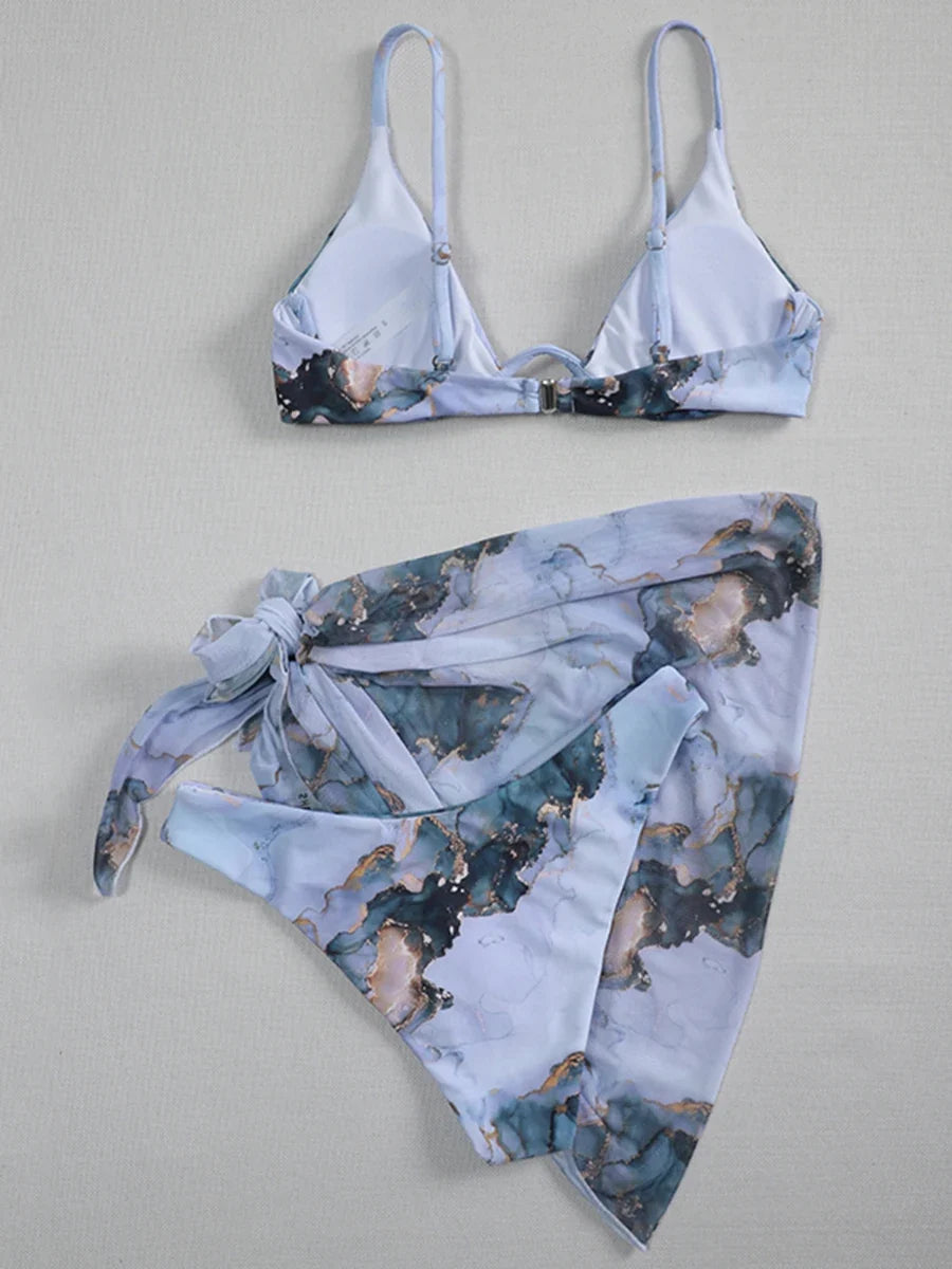 Marble Print V-Bar Underwired Bikini