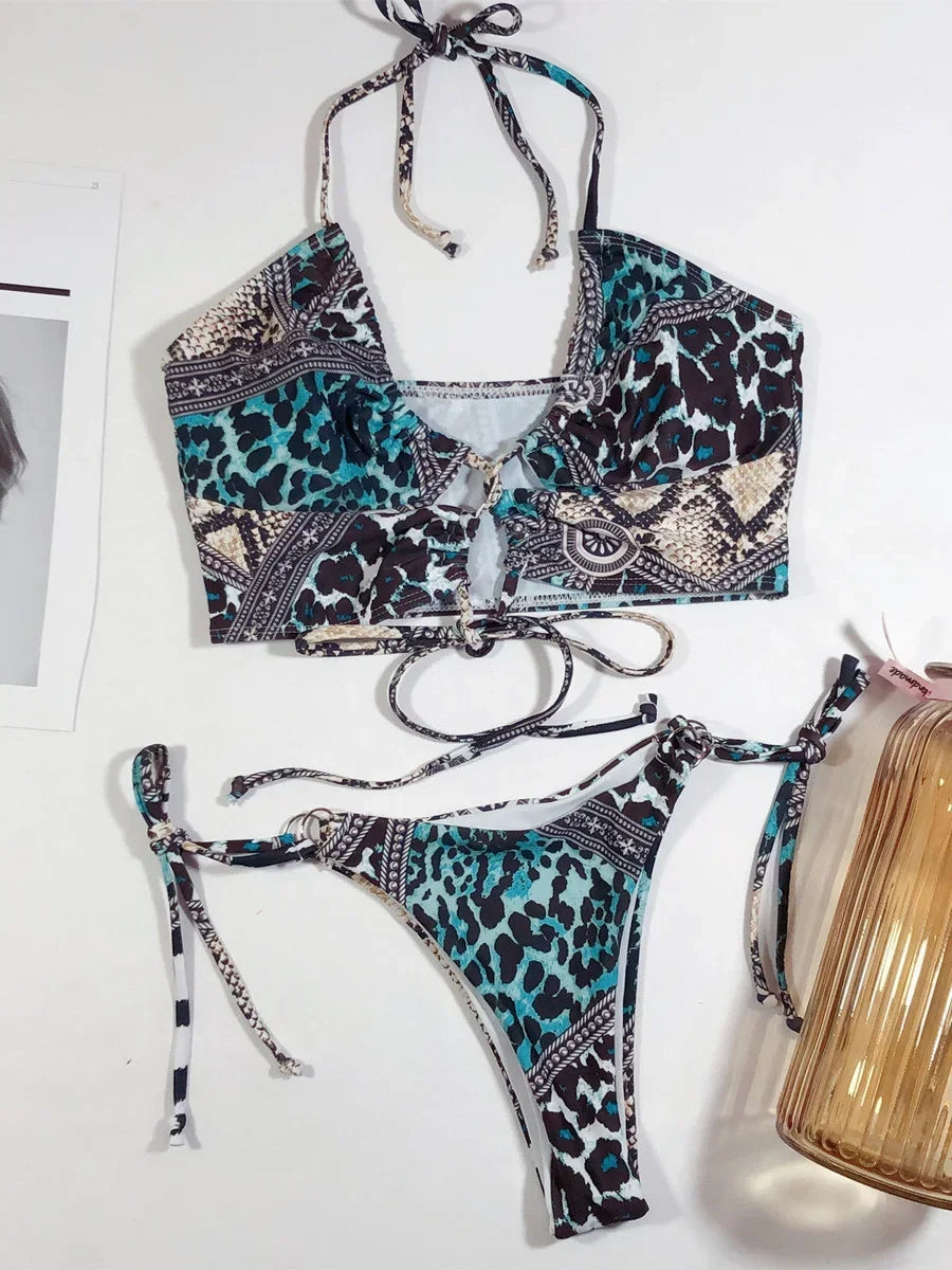 Sexy High Cut Leopard Bikini