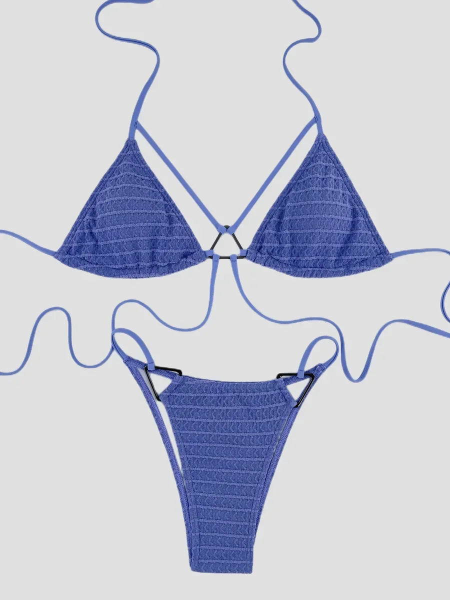 Sexy Wrinkled Halter High Cut Bikini