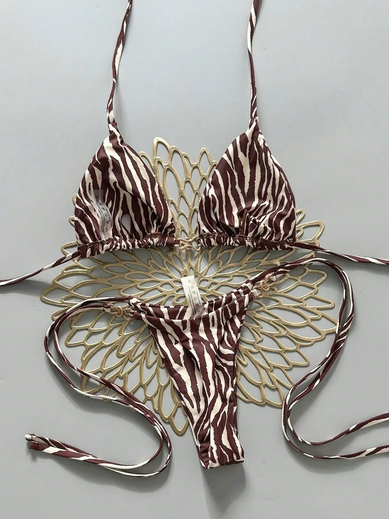 Sexy Coffee Zebra Print Bikini Set