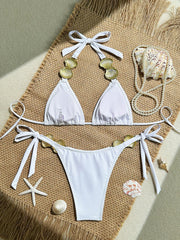 XS - L Metal Shell Halter Strappy Bikini