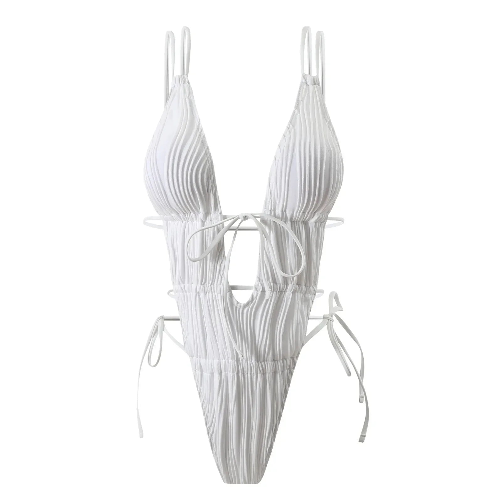 Deep V Neck Halter Wrinkled Female Swimwear One Piece Swimsuit