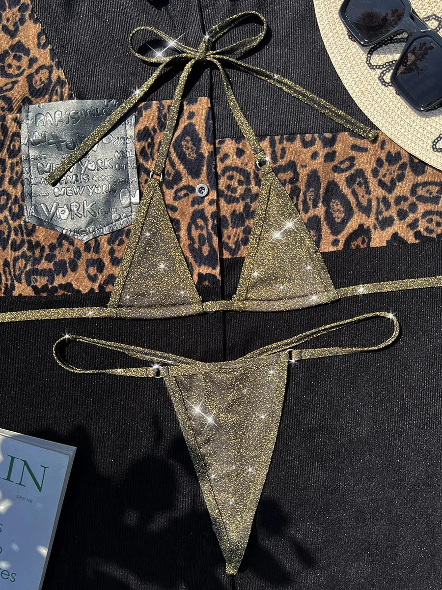 Shiny Halter Extreme Mini Micro G String Bikini