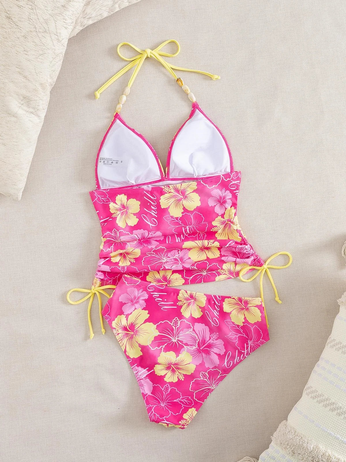 Vintage Pink Floral Print Bikini Set
