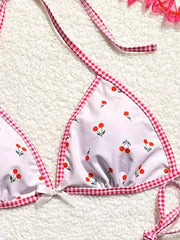 S - XL Cherry Printed High Cut Bikini