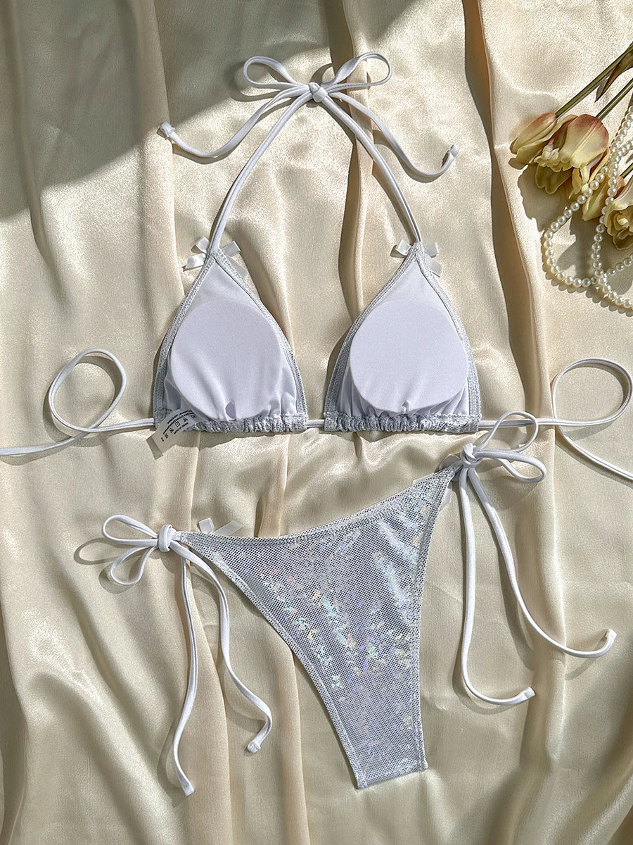Glitter Sparkling Halter Bow Bikini