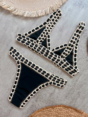 Sexy Black Patchwork Hand Crochet Bikini Set