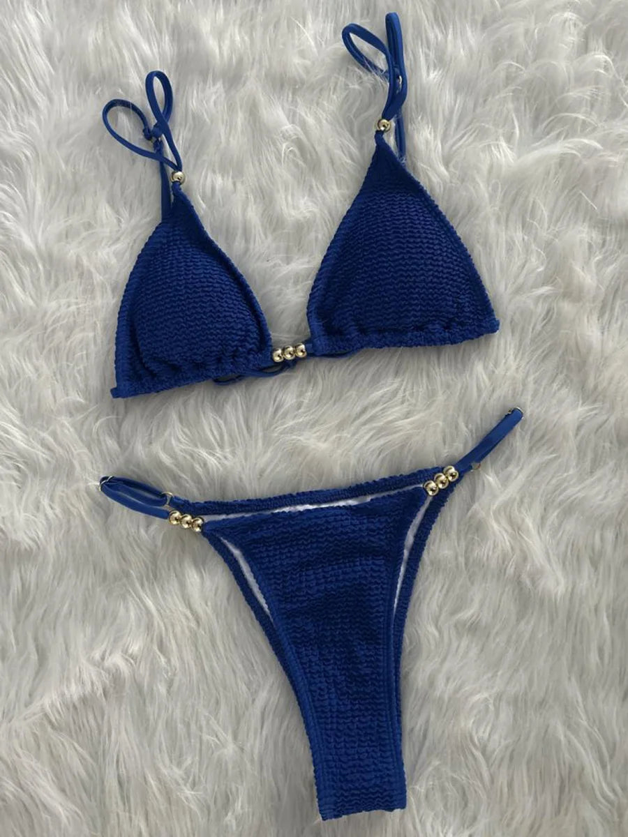 Wrinkled Pleated High Cut Brazilian Bikini