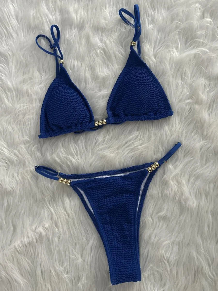 Wrinkled Pleated High Cut Brazilian Bikini