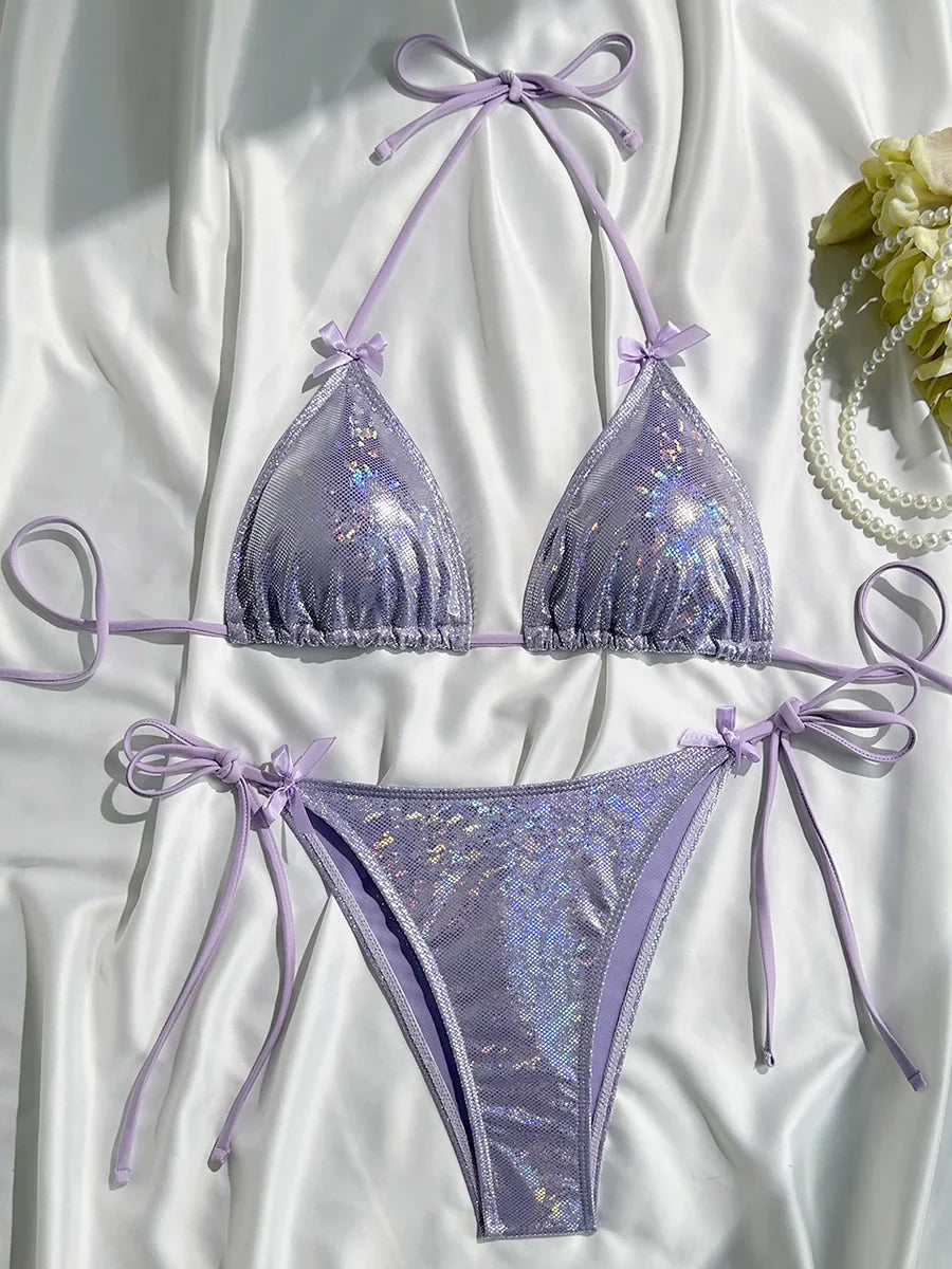 Glitter Sparkling Halter Bow Bikini