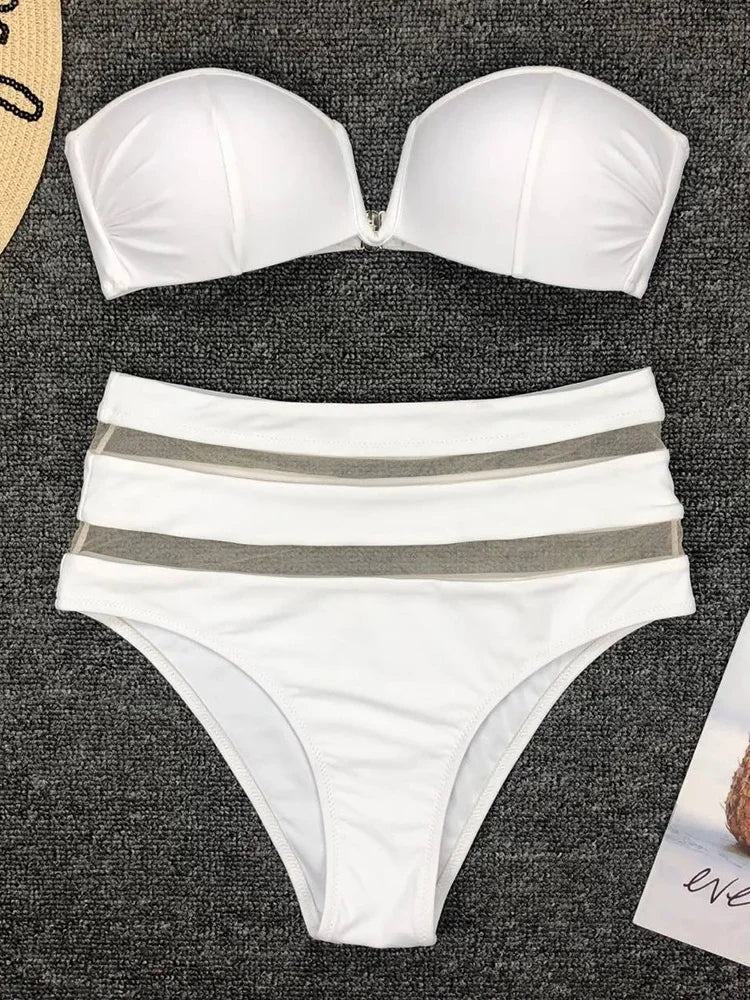 V Shaped Bandeau High Waist Bikini
