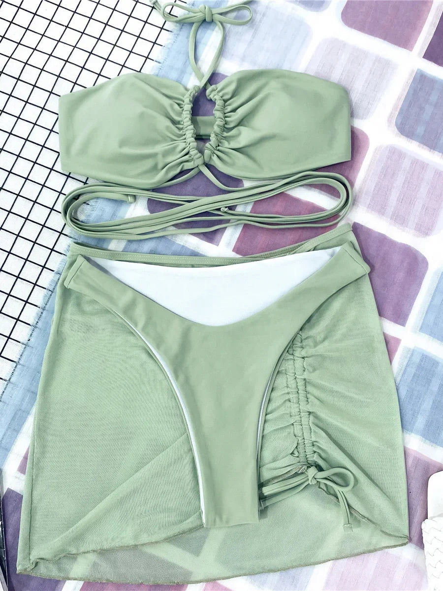Wrap Around with Mesh Sarong Skirt Bikini