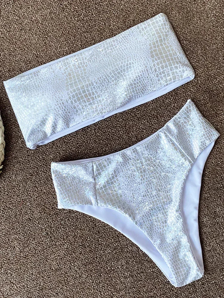 Snake Printed Female Bandeau Swimsuit