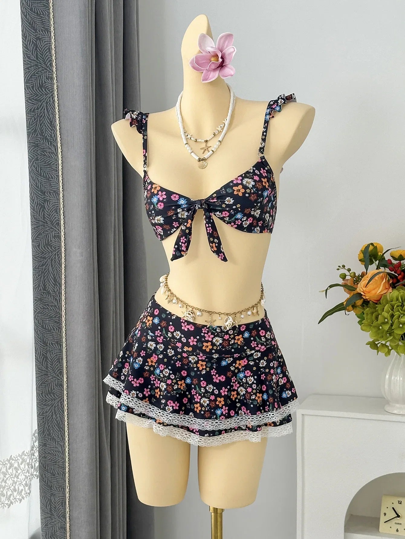 Sexy Pink Floral Print Bikini Set