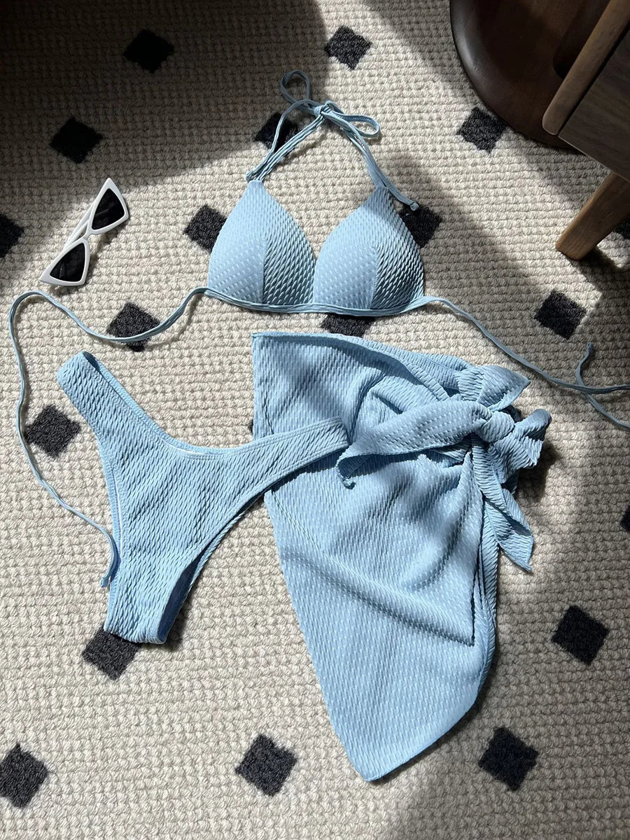With Beach Sarong Bra Cup Wrinkled Bikini