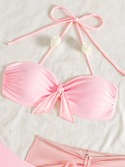 3D Flower Halter Bow Knotted Bikini