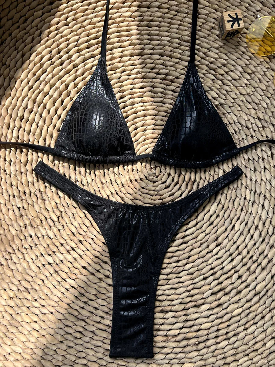Halter Diamond Rhinestones Mini Thong Bikini