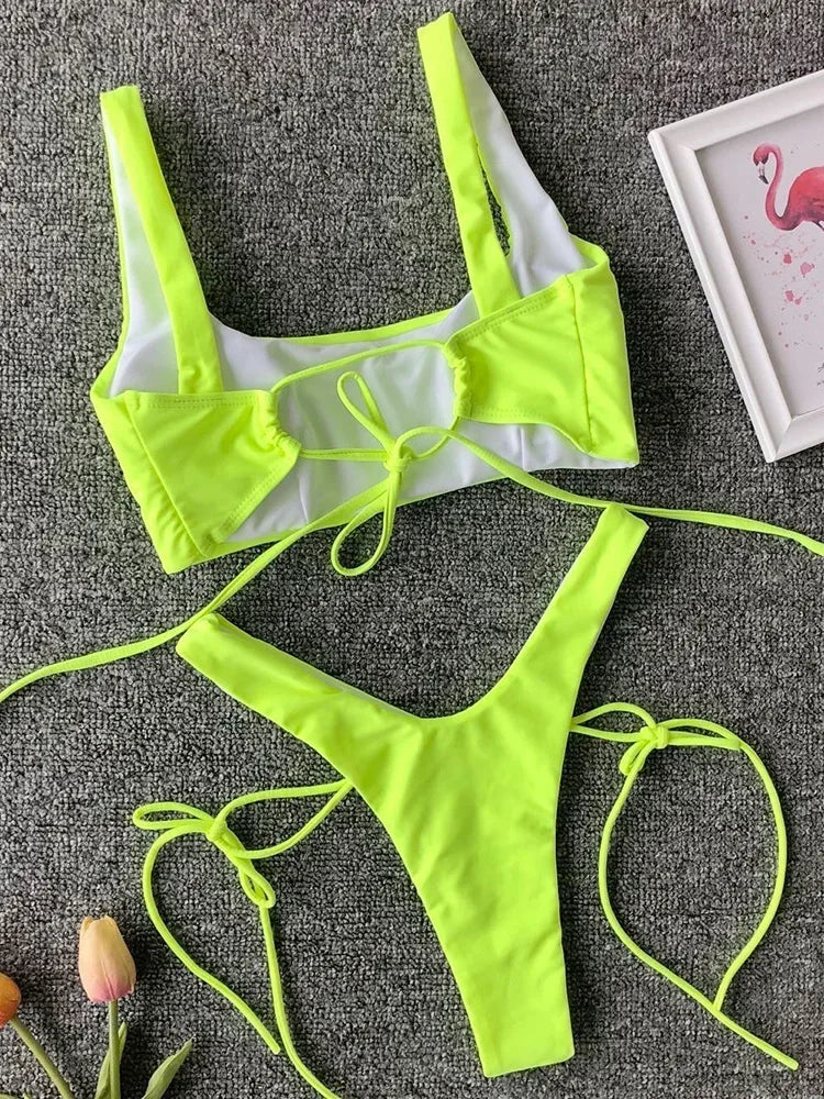 New Neon Green High Leg Cut Bikini