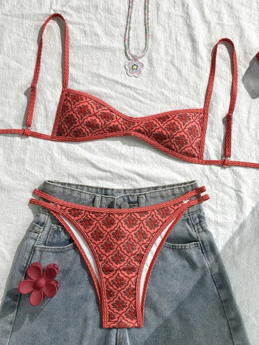 XS - XL Flowers Printed High Cut Bikini