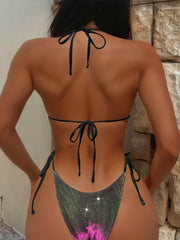 Sexy Shiny Gradient Purple Halter Strappy Bikini