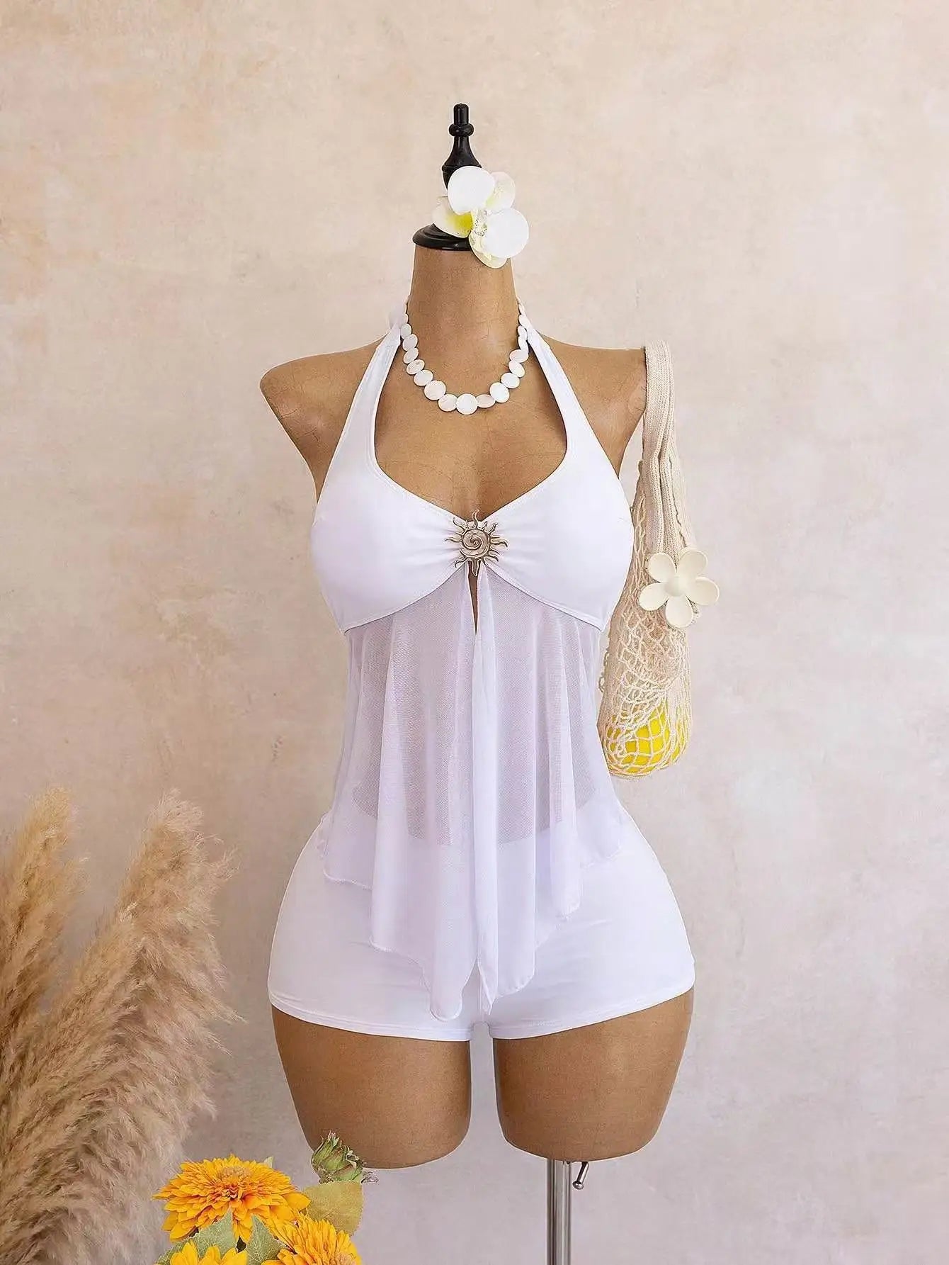 Vintage Yellow Polka Dot Print Bikini Set