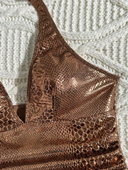 SnakeSkin Halter V Neck Backless Female Swimwear One Piece Swimsuit
