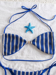 Sexy Blue Striped Micro Bikini