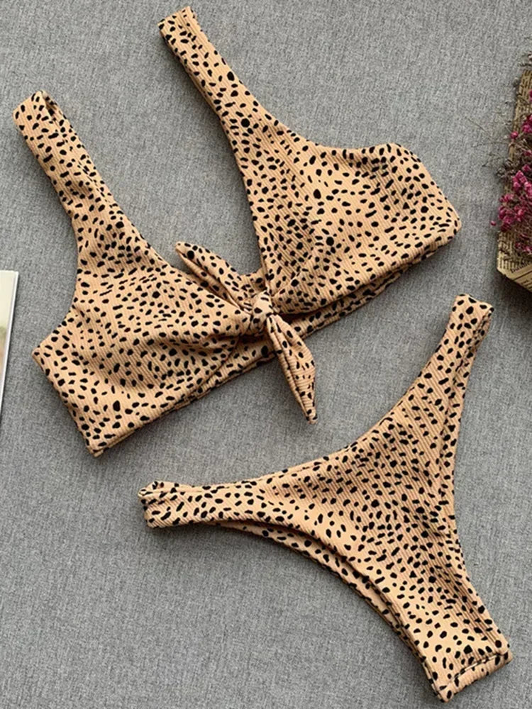 Ribbed Polka Dot Bikini