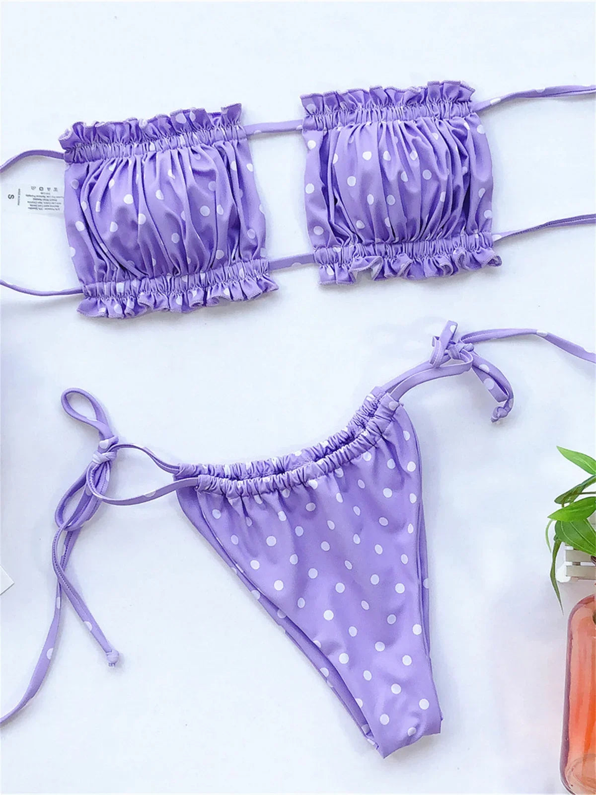 Elegant Purple Swimwear Women Sexy Off Shoulder Pleate Bikini