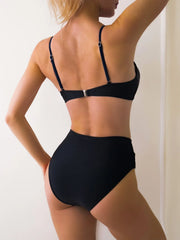 Black Metal Ring Linked Cut Out Push Up Swimsuit