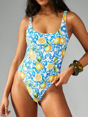 S - XL Lemon Printed Backless Women Swimwear One Piece Swimsuit