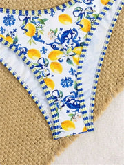 Sexy Blue Fruit Print Bikini Set