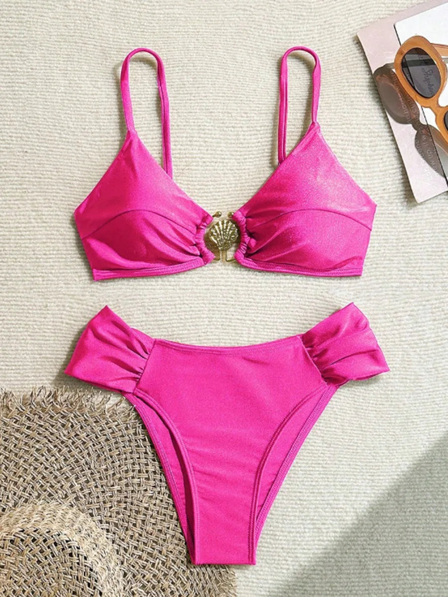 S - XL Metal Shell Halter Female Swimsuit