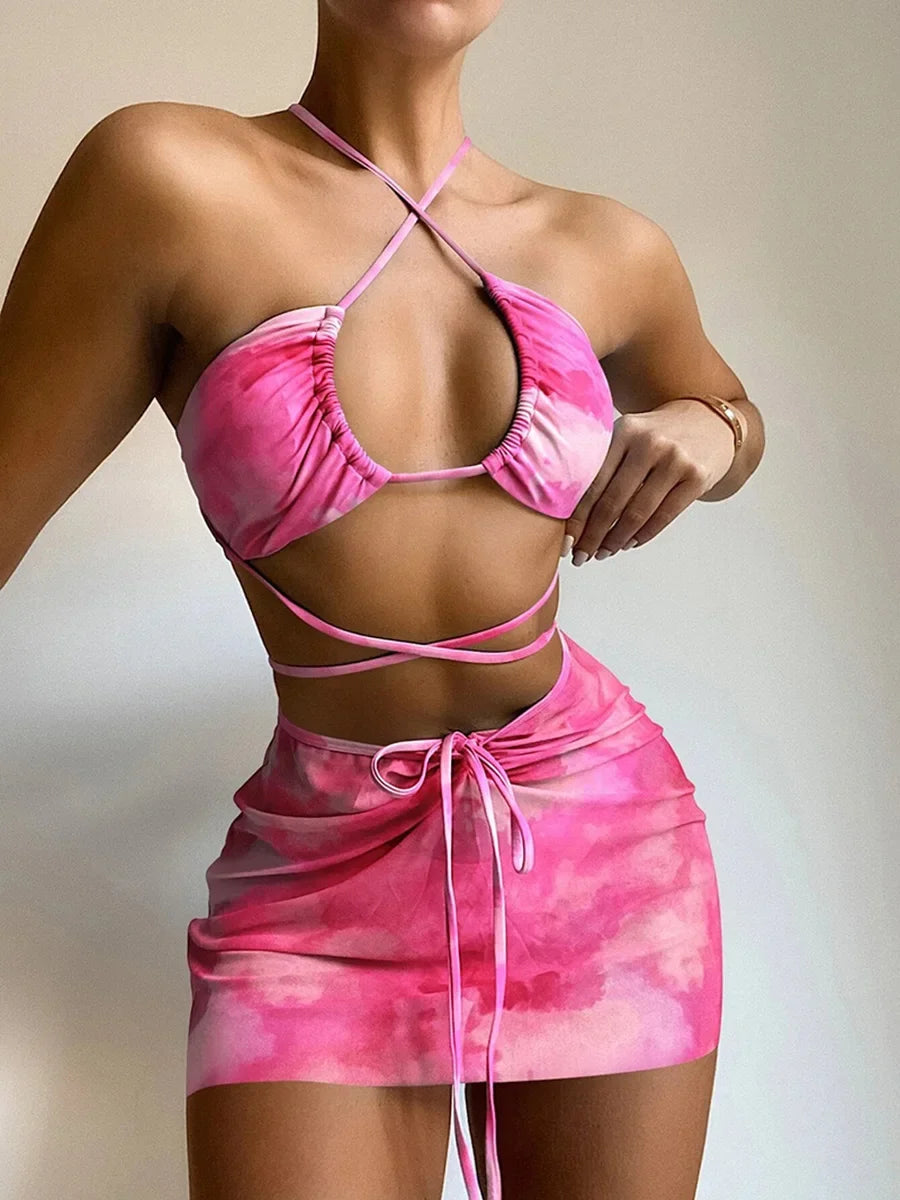 Wrap Around with Mesh Sarong Skirt Bikini