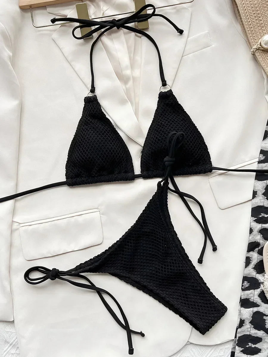 Halter Rings Fishnet Bikini