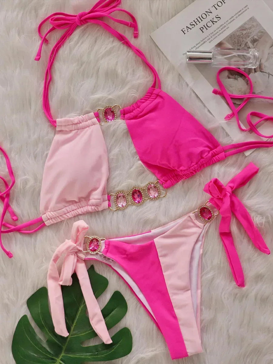 Splicing Jewelled Diamond Bikini