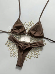 Shiny Sequin Coffee Patchwork Bikini Set