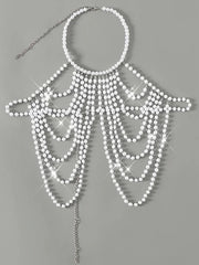 Luxury Pearls Chain Halter Hollow Out See Through Bikini