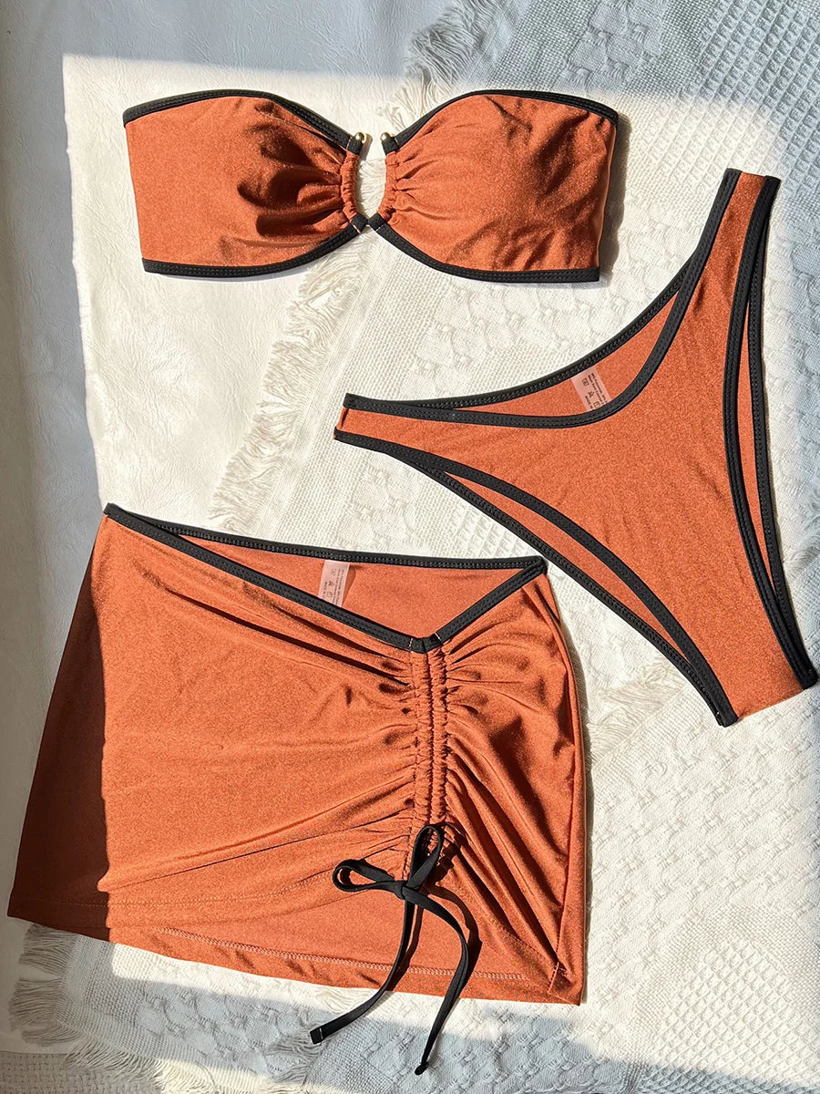 With Skirt Bandeau Brazilian Bikini