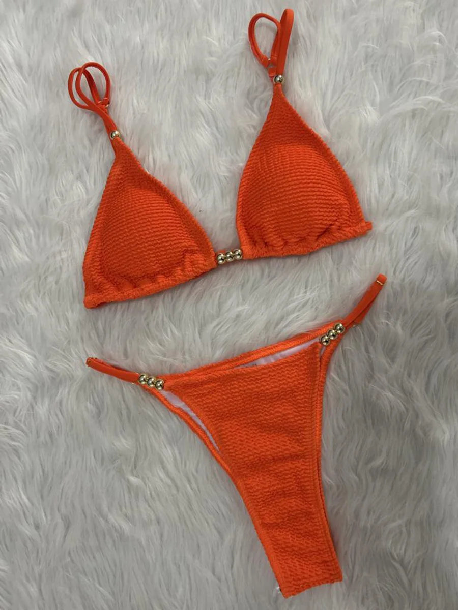 Wrinkled Pleated High Cut Brazilian Bikini