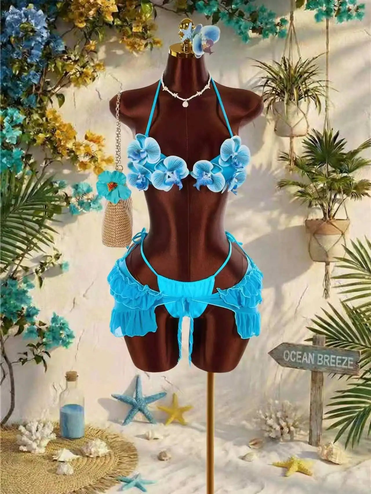 Sexy Pink 3D Floral Bikini Set
