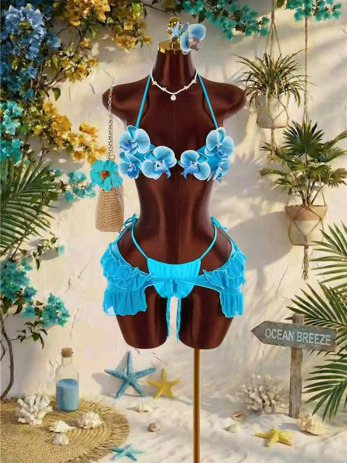 Sexy Pink 3D Floral Bikini Set