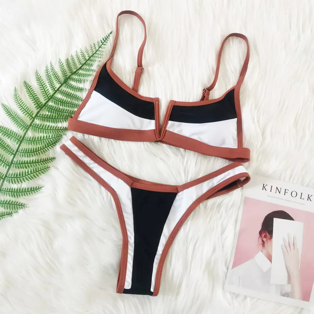 Splicing V Shaped Micro Thong Bikini