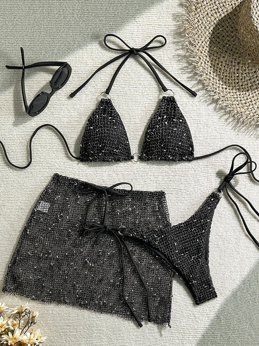 With Fishnet Sarong Skirt Halter Micro Bikini