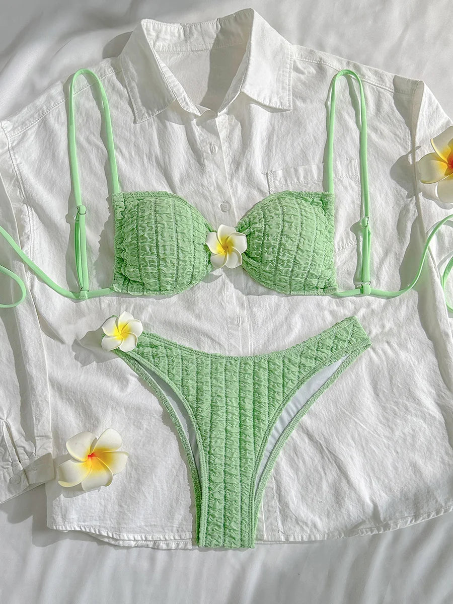 3D Flower Wrinkled Crinkled Bikini
