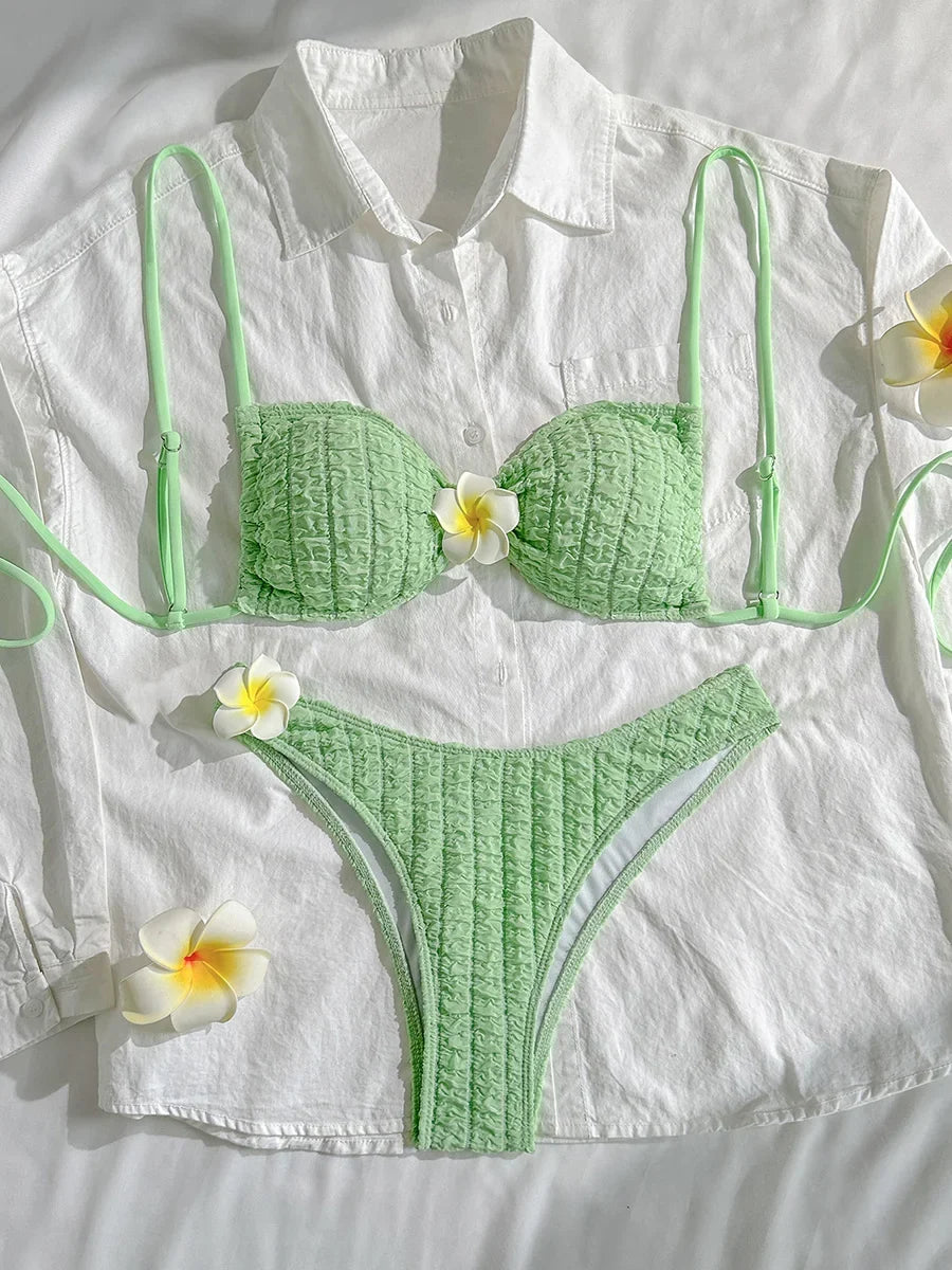 3D Flower Wrinkled Crinkled Bikini